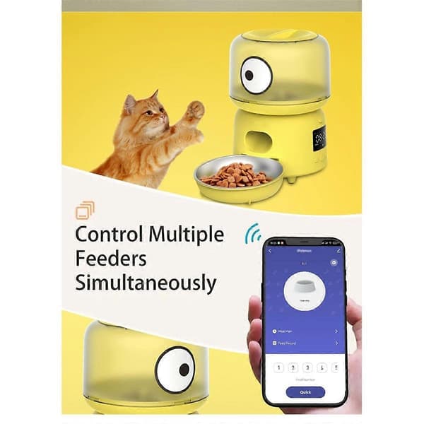 Tuya 2.4G Wi-Fi 3L automatiske kæledyrsfoderautomater, APP-kontrol, hundefoderautomat med skål i rustfrit stål EU-stik