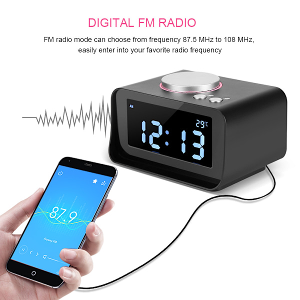 Digital LCD-väckarklocka FM-radio med högtalarfunktion + Dubbel