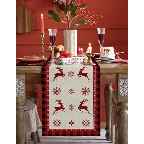 Christmas Table Runner, Christmas Snowflake Elk Rustic Table