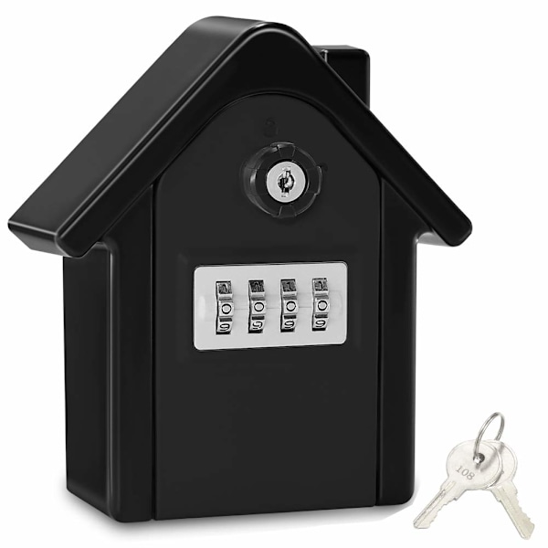 Väggmonterat Säkert Nyckelskåp med Digital Kod & Nödnycklar, Stort Nyckelsäkert Skåp Utomhus Nyckelsäkert Format för Hem, Kontor, Fabrik, Garage Black