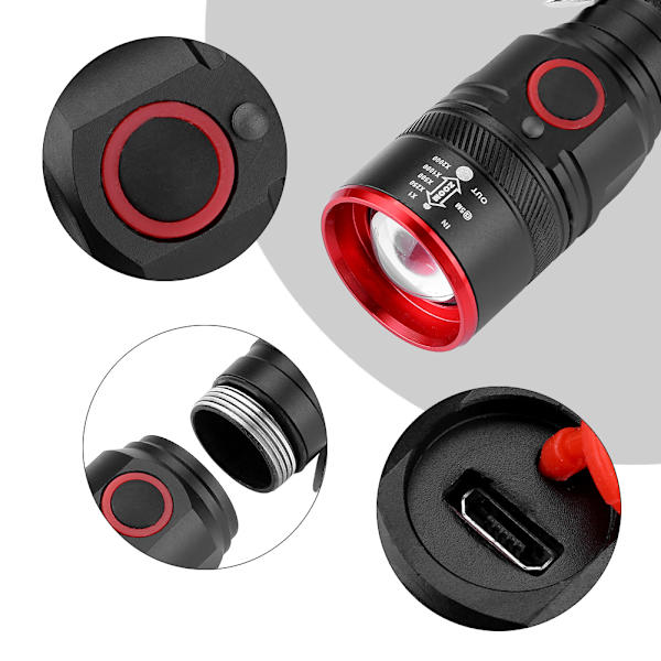 Bärbar T6 LED ficklampa liten vattentät uppladdningsbar 3 lägen