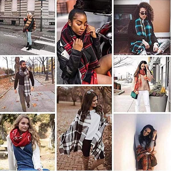 Plaid Tæppe Halstørklæde Vinter Efterår Halstørklæder til Kvinder, Varmt Blødt Tykt Oversized Tartan Sjaler Wraps Halstørklæder Camel