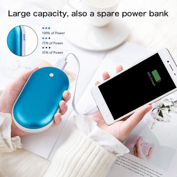 Uppladdningsbar Handvärmare, 5200mA Återanvändbar Elektrisk USB Handvärmare/Powerbank, för Raynauds, Utomhus, Vinter - Silver Blue