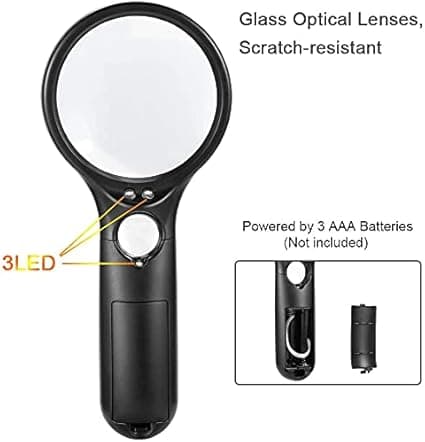 Forstørrelsesglas med 3X 45X lys, belyst læseforstørrelsesglas, Ma