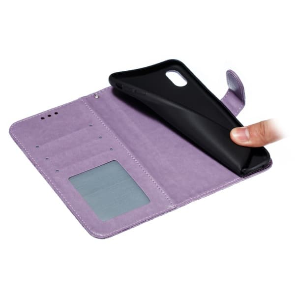 Präglat Spetsmönstrat Flipfodral för Samsung A7 2018/A750 purple