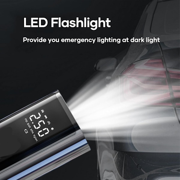 Bärbar däckpump, 25000mAh 150PSI luftkompressor för bildäck, LED-display snabb uppblåsning luftkompressor med däcktrycksmätare