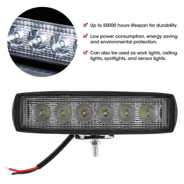 18W 800LM arbeidslys 6LED tåkelysstang for motorsykkel terrengbil lastebil