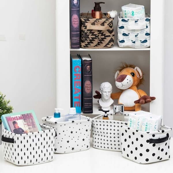 Set med 4 Mini Förvaringskorgar, Praktisk Förvaringslåda Linne Tyg