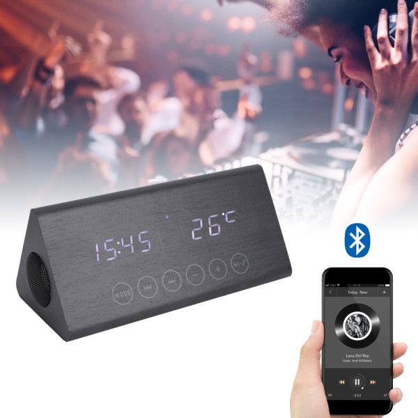Träväckarklocka Bluetooth Trä Högtalare Temperatur/Tid