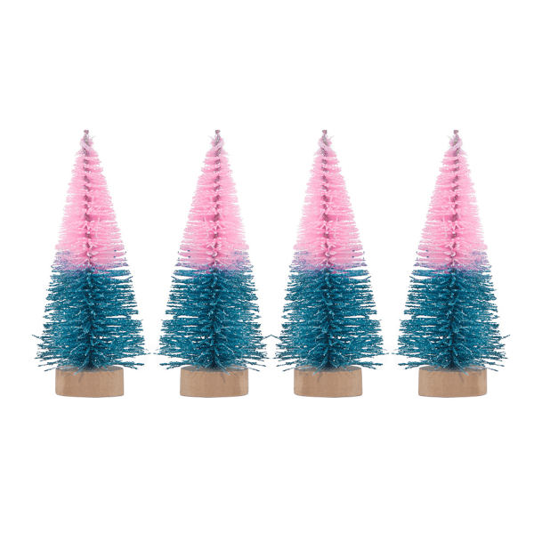 Mini Christmas Trees Decorations with Wooden Base, 4pcs