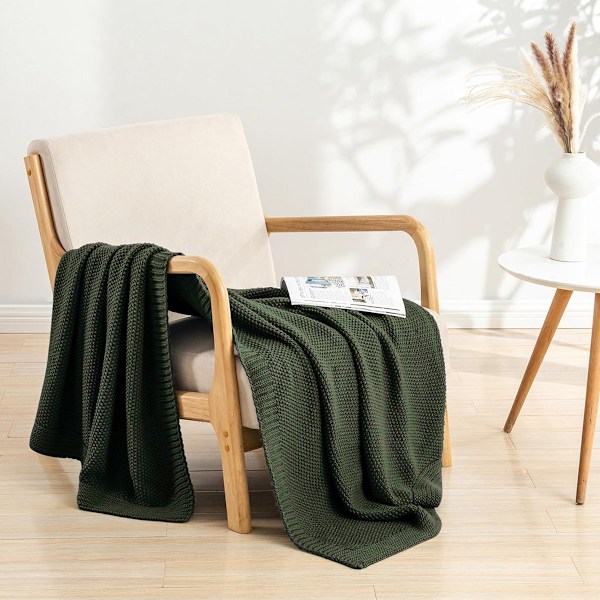 Mjuk och Bekväm Kabelstickad Pläd för Säng, Soffa, Vardagsrum, Lätt Varm Dekorativ Pläd i Bondgårdsstil Army green