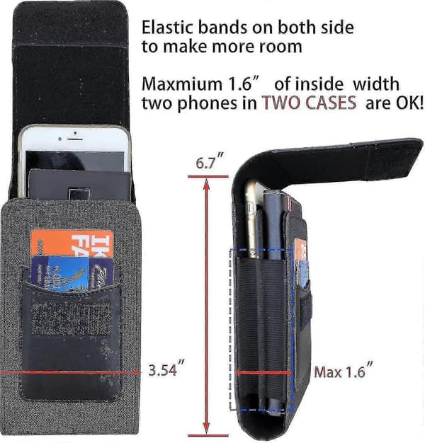 Dobbelt Nylon Telefonholder Taske Med Bælteklips, Taljetaske Til Mobiltelefoner Under 7,5 Tommer