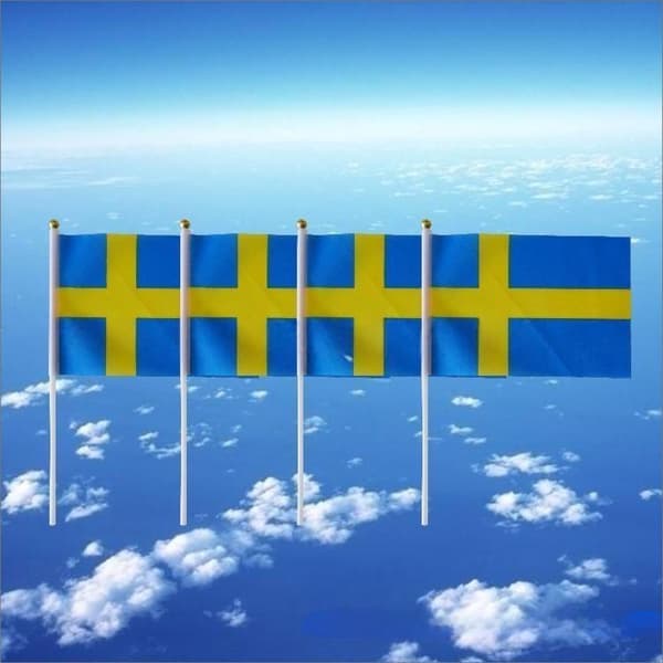 6 svenske håndviftede flag til sportsjubel / begivenhedsaktiviteter / borddekorationer