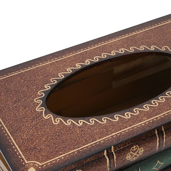 Retro Trä Antik Bok Tissue Box Omslag Handgjord Handmålad Justerbar Passform Standard Tissue Box Mångsidig Hemmakontorsinredning Öppen Toppdesign Enkel