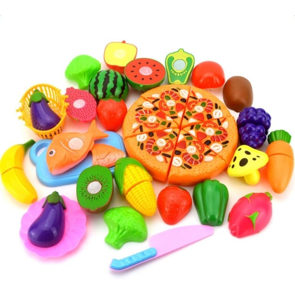 Spela låtsasmat för barn, skärbara frukter och grönsaker