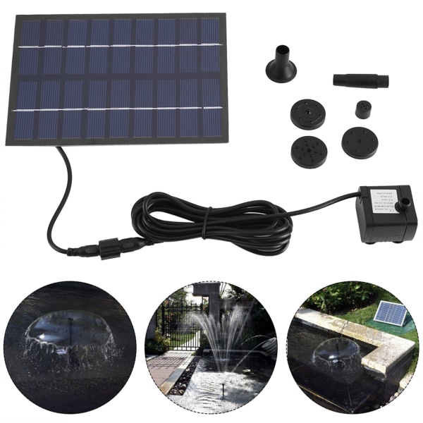 Solpanel-driven vattenfontänpump fiskdamm pool