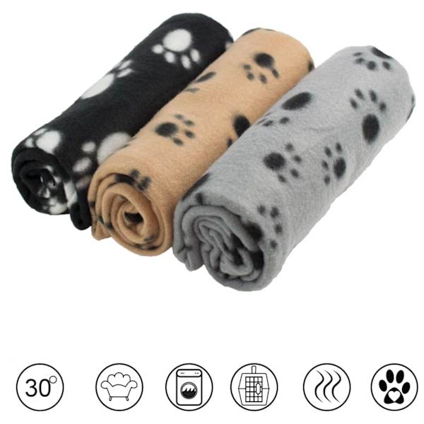 3 x Store Bløde Tæpper til Hund eller Kat 70cm x 60cm