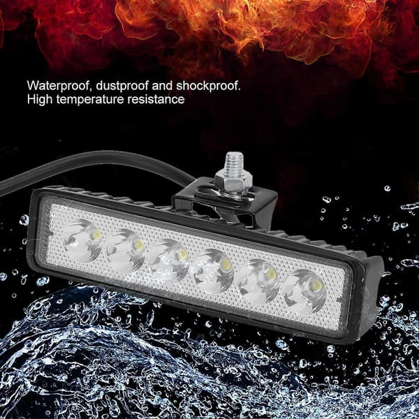 12V 18W 6 LED Bar Arbejdslampe Kørelys Køretøjsmodifikation IP67 Sort