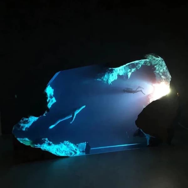 Epoxy Resin Træ Lys Lampe Stor Dykker og Pukkelhval Led