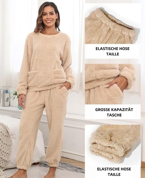 Pitkä fleece-pyjama-setti, unisex, lämmin vapaa-ajan asu