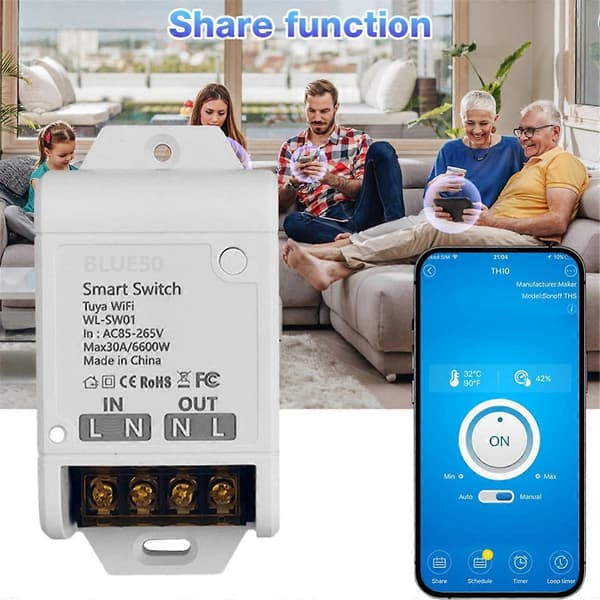 WIFI Smart Switch 30A Høyeffekts App Fjernkontroll Hjemmeautomatisering Stikkontakt Stemme Lamper og Lykter Smarthus