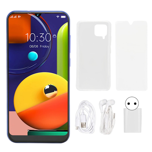 Ansiktsupplåsta Smartphones Dual SIM för Android 11 4GB 64GB 13MP 8MP Trippelkortplatser 4000mAh 6.53in Mobiltelefoner 100‑240V Blå EU-kontakt