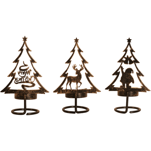 3 Pack Christmas Tealight Candle Holders, Metal Christmas Tree