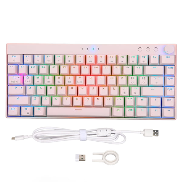 82 Tangenters Mekaniskt Tangentbord RGB Bakgrundsbelysning ABS Tre Lägen Gaming Tangentbord med Vred för Windows för IOS för Android Brun Brytare