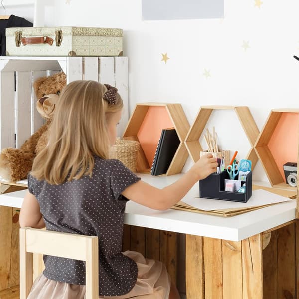 Kontor Oppbevaring PU Lær Multifunksjonell Skrivebord Organizer Pen Hold
