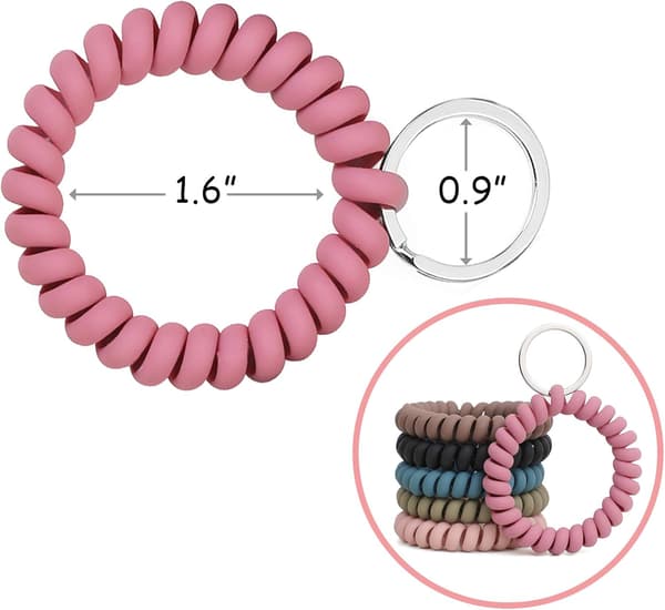6 STK Strækbar Armbånd Nøglering Håndledsnøglering, Fjeder Fleksibel Spiral Håndledsspole Nøgleholder