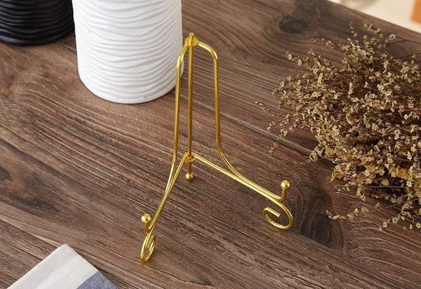 10 cm høj, 10 cm, sæt med 2 guld metal staffeli pladeholdere deco