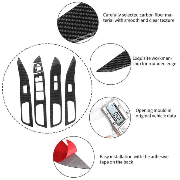 7 stk. Karbonfiber Vindusbryterdeksel Glassløftepanel Dekor Trim Passer til Mitsubishi Lancer 2008–2016 LHD