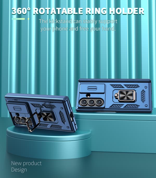 Kameraskyddsfodral med ringstativ för Samsung Galaxy Z Fold 7 Navy Blue