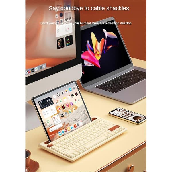 Trådløst Bluetooth-tastatur 87 taster Tre-tilstand Lydløst Mini Mute-tastatur til Notebook Pad Bærbar Desktop Tablet Computer