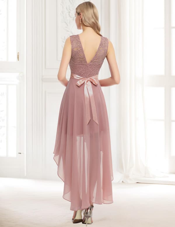 Dam Cocktailklänning med asymmetrisk fåll, aftonklänningar, eleganta festklänningar Blush L