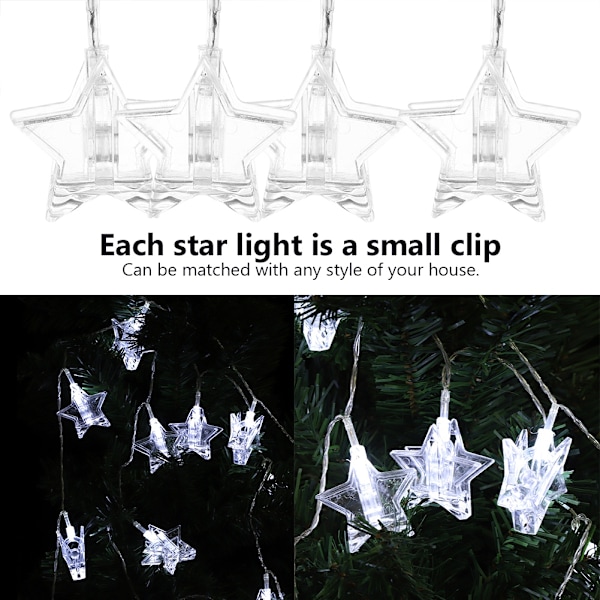 10 LED-stjärnklämma Ljus Dekorativ Lampa Sträng för Sovrum Bröllopsceremoni Middagsfest (Vit)