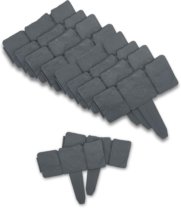 Pakke med 10 - Kantafgrænsning til haven med sten-effekt, modul 25 x 10 CM - Grå