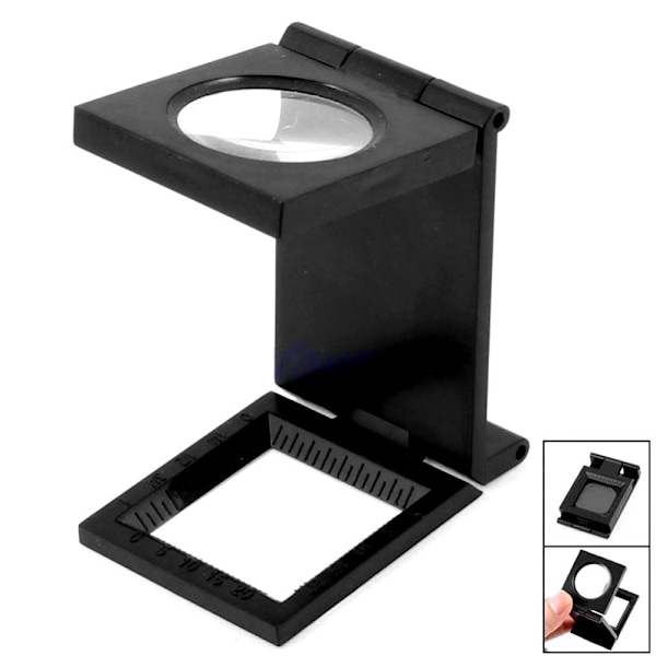 Vikbar texturförstorare med 10x zoom av 28 mm glas och skala, svart