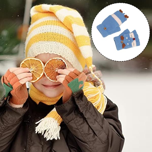 Barns fingerlösa stickade konvertibla vantar halvfingervantar