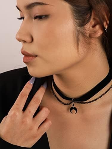 Gotisk Goth Måne Choker, Sort Halvmåne Choker, Måne Halskæde, Gotisk Choker, Goth Choker, Sort Choker, Sort Fløjl
