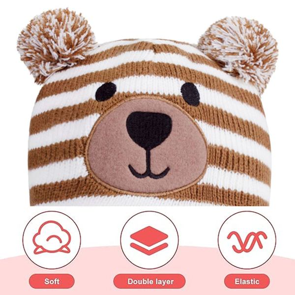 Cartoon baby Bear stickad mössa Vinter baby mössa för ung
