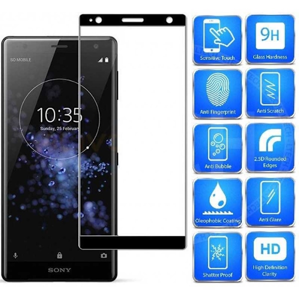 2-PACK Xperia XZ2 Härdat Glas 0.26mm 2.5D 9H Fullframe Svart