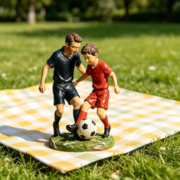 VM 2026 Far og Søn Spiller Fodbold Harpiksfigur