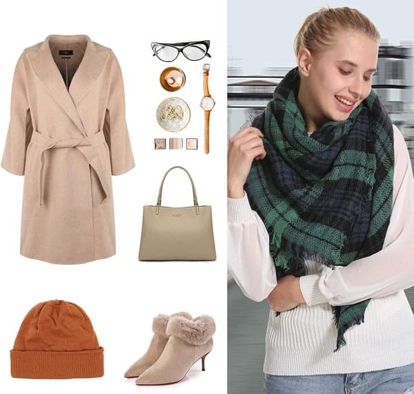 Rutete Skjerfpledd Vinter Høst Skjerf for Kvinner, Varmt Mykt Tykt Oversized Tartan Sjal Wraps Skjerf