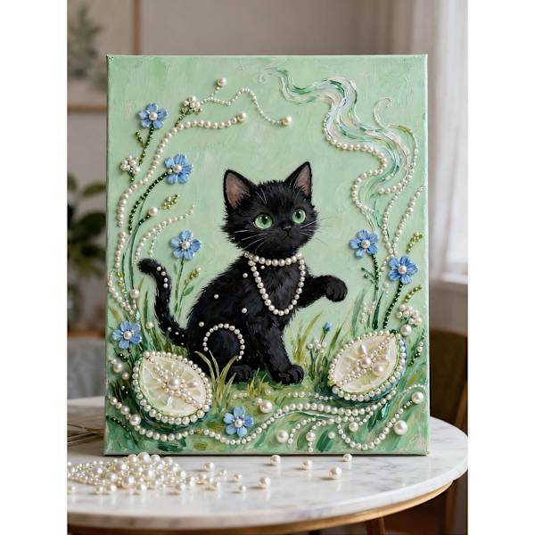 DIY Perle Rhinestone Maleri - ZZH03 Grøn Mark Perle Kat