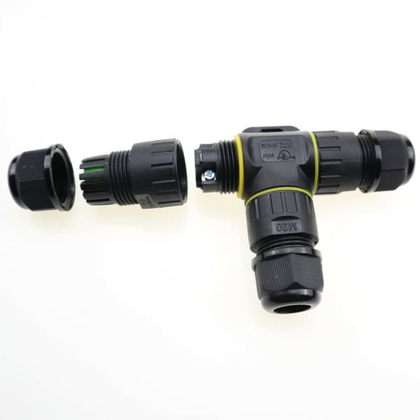 Sett med 2 vanntette T-koblinger, IP68, maks tverrsnitt 1,5 mm²