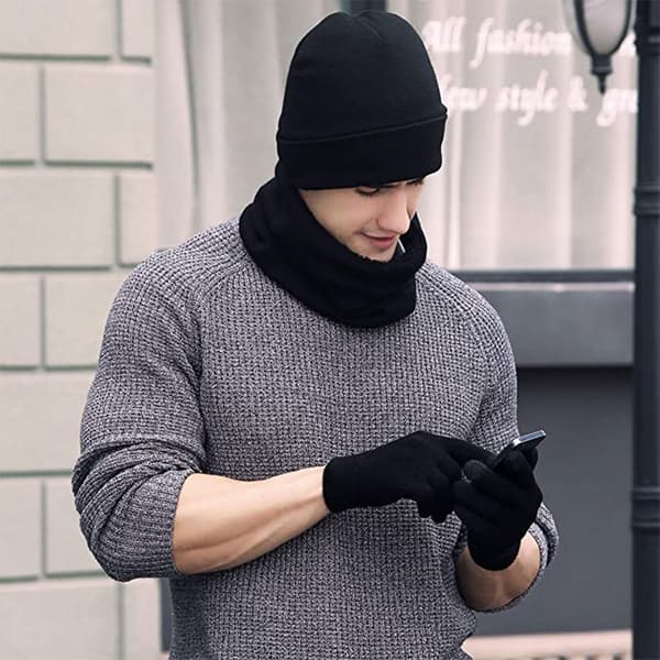 1 set/ 3 st Vintermössa Halsduk Handskar Set för Män och Kvinnor, Mössa Handskar Halsvärmare Set med Varm Stickad Fleece Foder