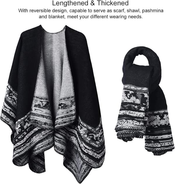 Dam Retro Öppen Sjal Poncho - Rutiga Tryckt Stickad Tröja