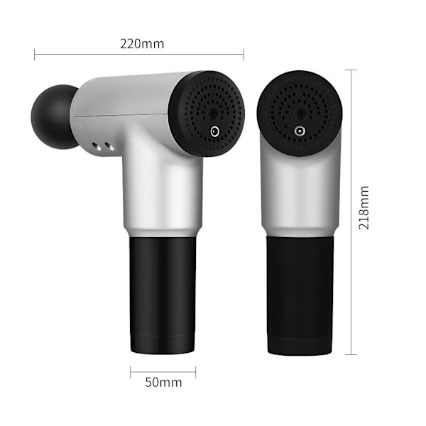 Massagepistol för muskler, 6 massagehuvuden, tyst 20-hastighetsmassageapparat, bärbar uppladdningsbar handmassageapparat med LED-display och pekskärm (Svart) Silber-