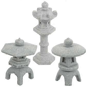3 stk. Miniature Pagode Statuer Mikro Landskab Japansk Stil Pagode Lanterne Dekor